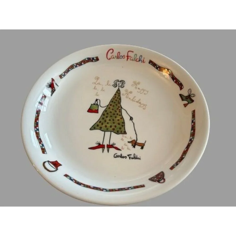 Carlos Falchi Christmas Plate Ceramic White 12